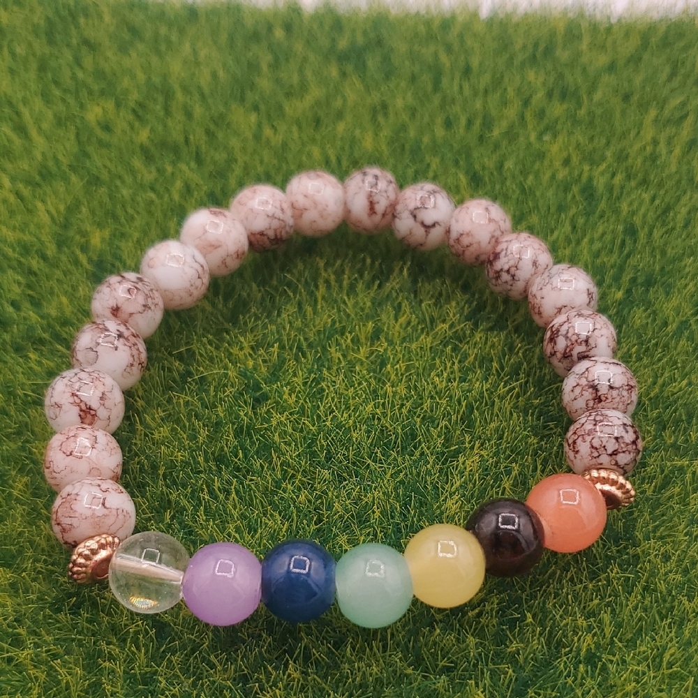 Semi Precious Stone Cherry Howlite Multicolor Beaded Bracelet B3318